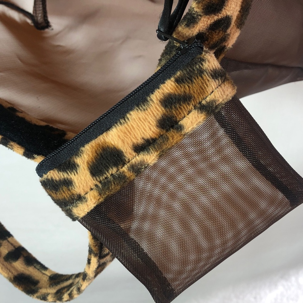 Leopard Trim Brown Mesh Tote Bag & Matching Zip Purse (13” x 8 1/2”) - Picture 5 of 7